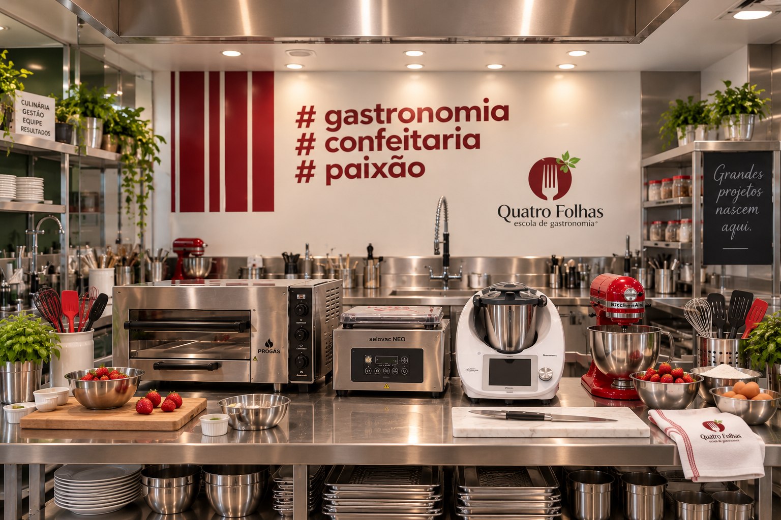 Cozinha equipada da Quatro Folhas para projetos de empresas e marcas