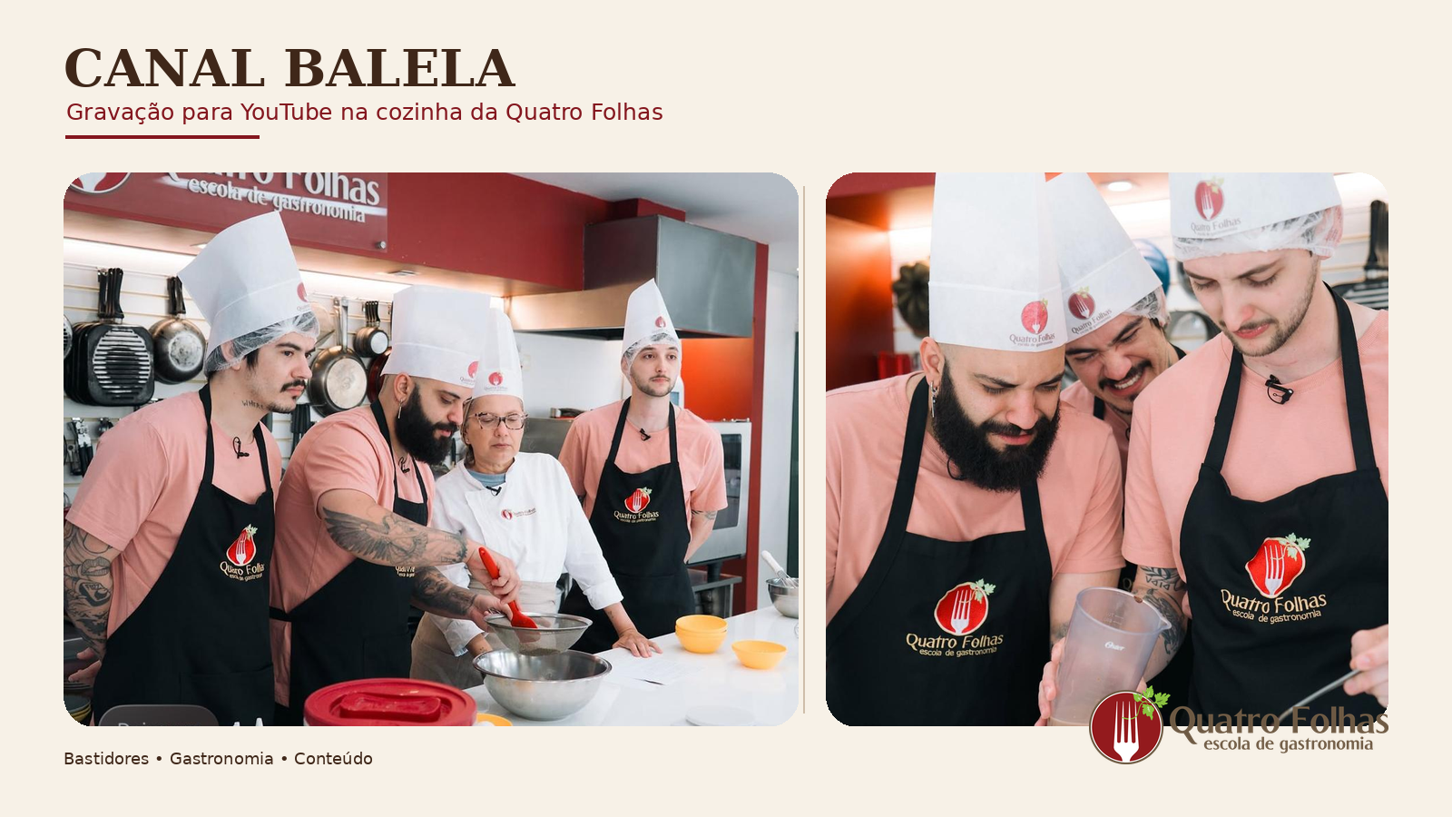 Gravação do Canal Balela na cozinha da Quatro Folhas